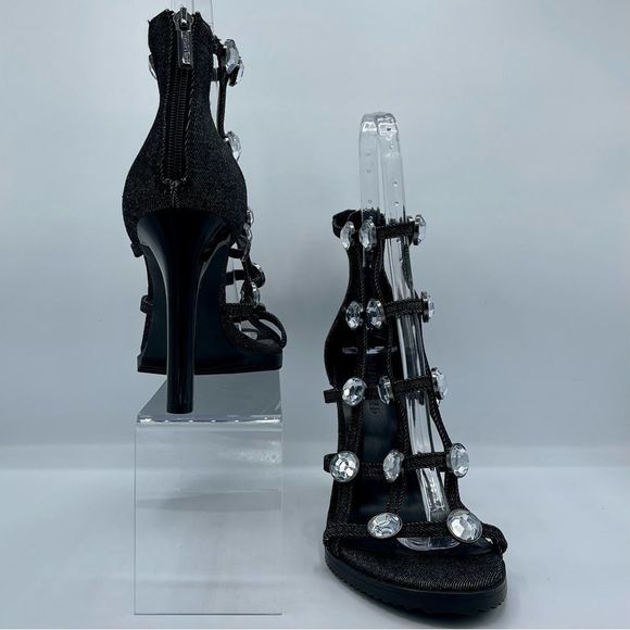 KARL LAGERFELD Beatriz Faux Crystals Heel Sandals in Black Size 10 NWOT - Picture 6 of 15